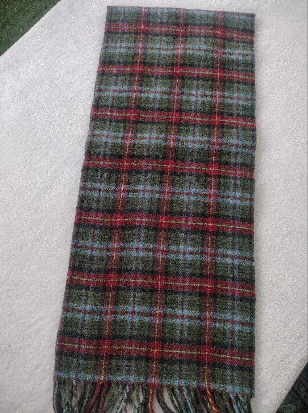 Polo by Ralph Lauren Green Plaid Scarf with Red and Blue Accents